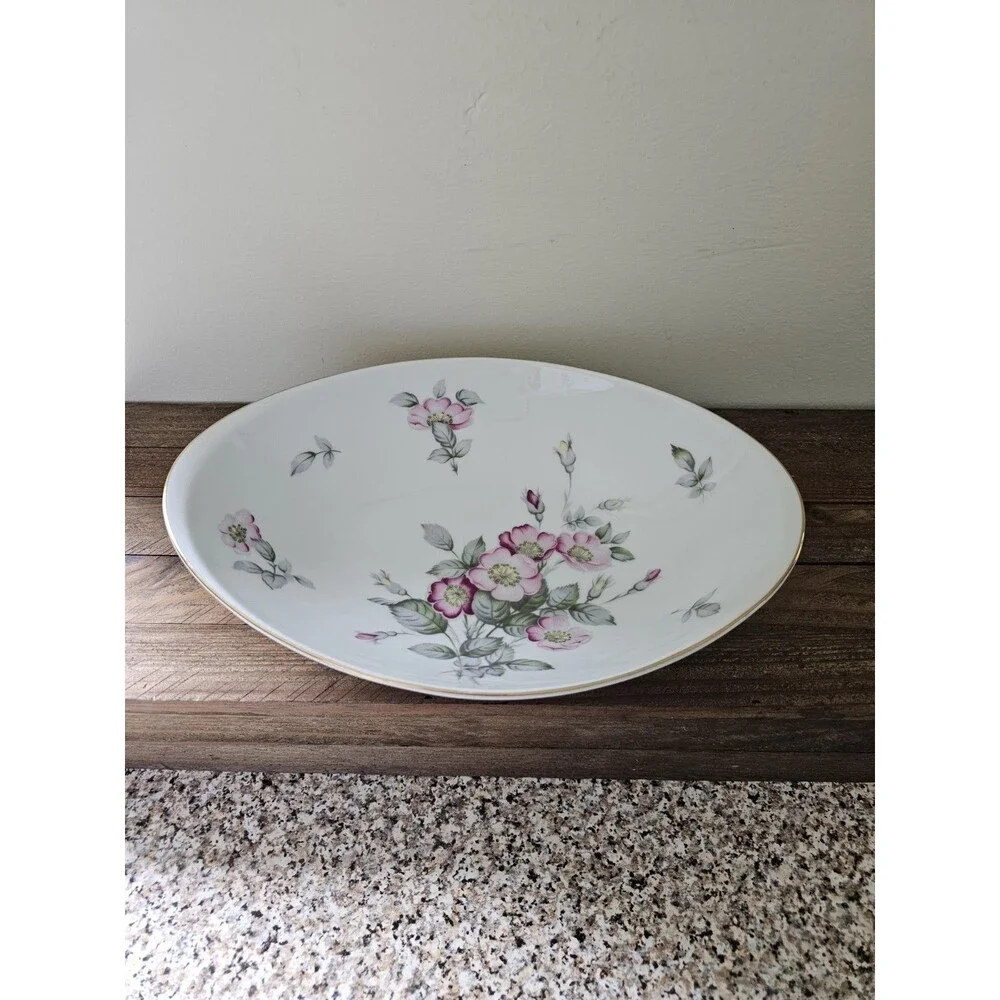 Harvan Fine China Oval Serving Bowl Pattern Prim Rose 10.5 Inches